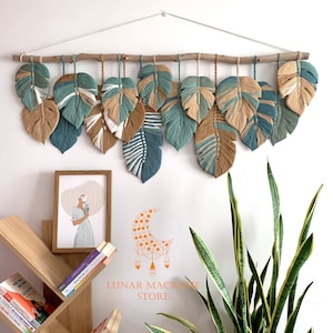 Large Boho Mixed Color Macrame Leaves Wall Hanging, Colorful Wall Decoration Leaves, Boho decor Bedroom, Gift For Mom, Nursery Decoration