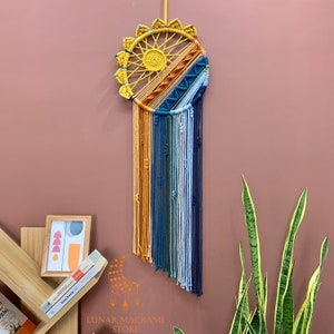 Sun Dreamcatcher Macrame wall hanging, Macrame moon and stars decor wall art, Rustic wall decor, Bedroom boho decoration, Women's day gift