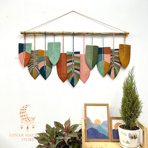 Large Boho Mixed Color Macrame Wall Hanging, Colorful Wall Decoration Leaves, Macrame Feather Wall Hanging, Gift For Mom, Nursery Decoration