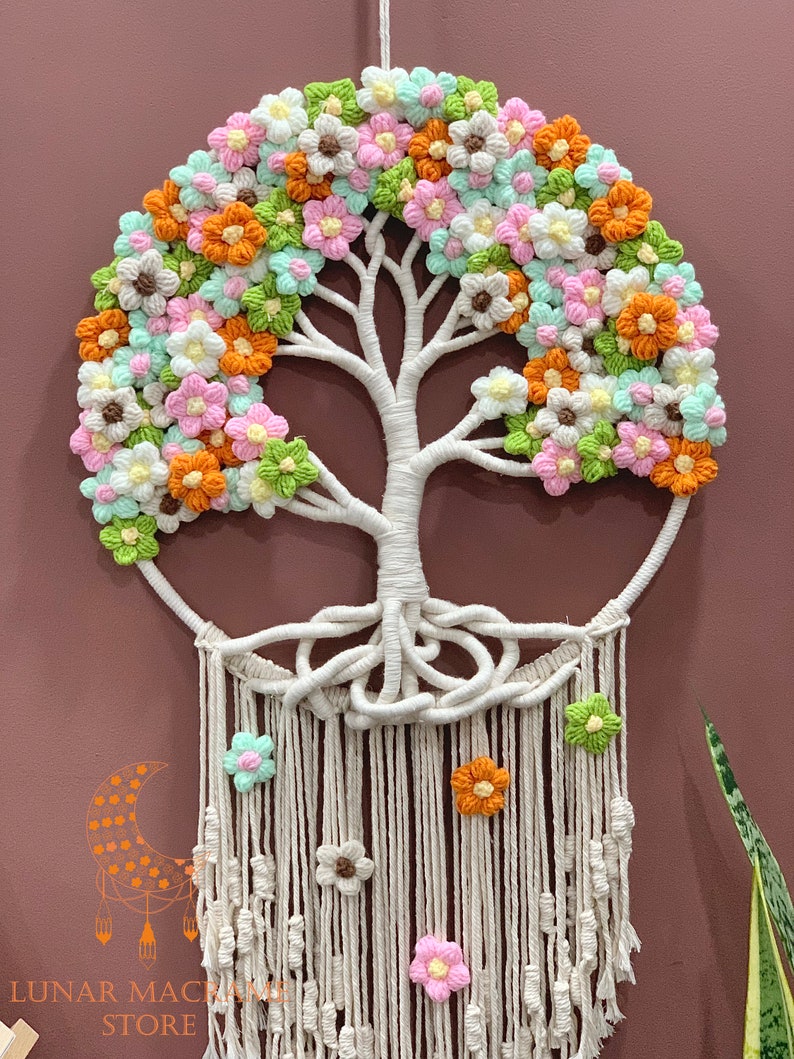 Flower Tree of Life Dreamcatcher Wall Hanging Boho Macrame Etsy