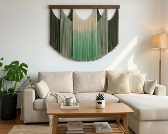 Extra Large Macrame Wall Hanging, Yarn Dyed Abstract Decor, Macrame Fiber Art Wall Hanging, Above Bed Decoration, Japandi Style