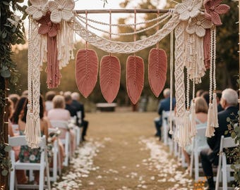 Flowers Macrame Wedding Backdrop, Boho Wedding Arch Decor, Home decoration, Outdoor Event Styling