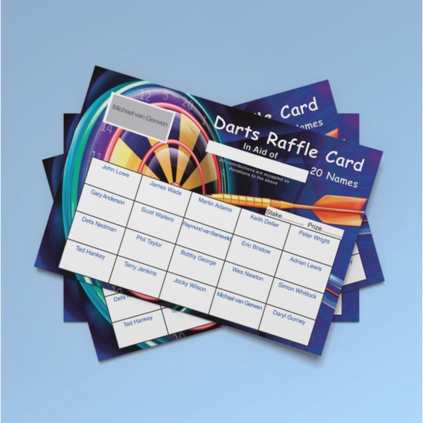 25 x 20 Square Darts themed scratch cards A6 Full Colour CHARITY FUNDRAISING IDEA