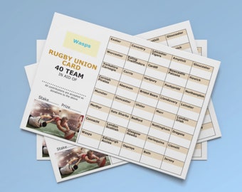 25 x 40 Team Rugby Union scratch cards A6 Full Colour CHARITY FUNDRAISING IDEA