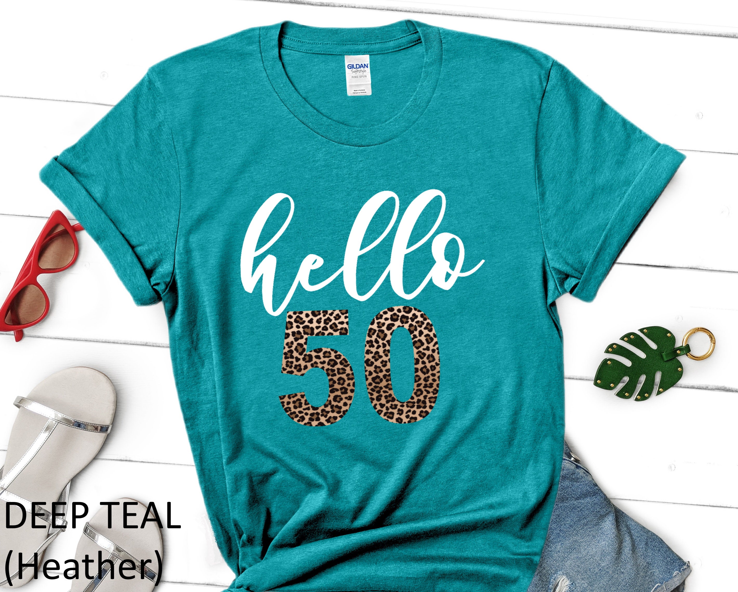 Discover Hello 50 Leopard Shirt, Gift For 50th Birthday, Leopard 50th Birthday T-Shirt