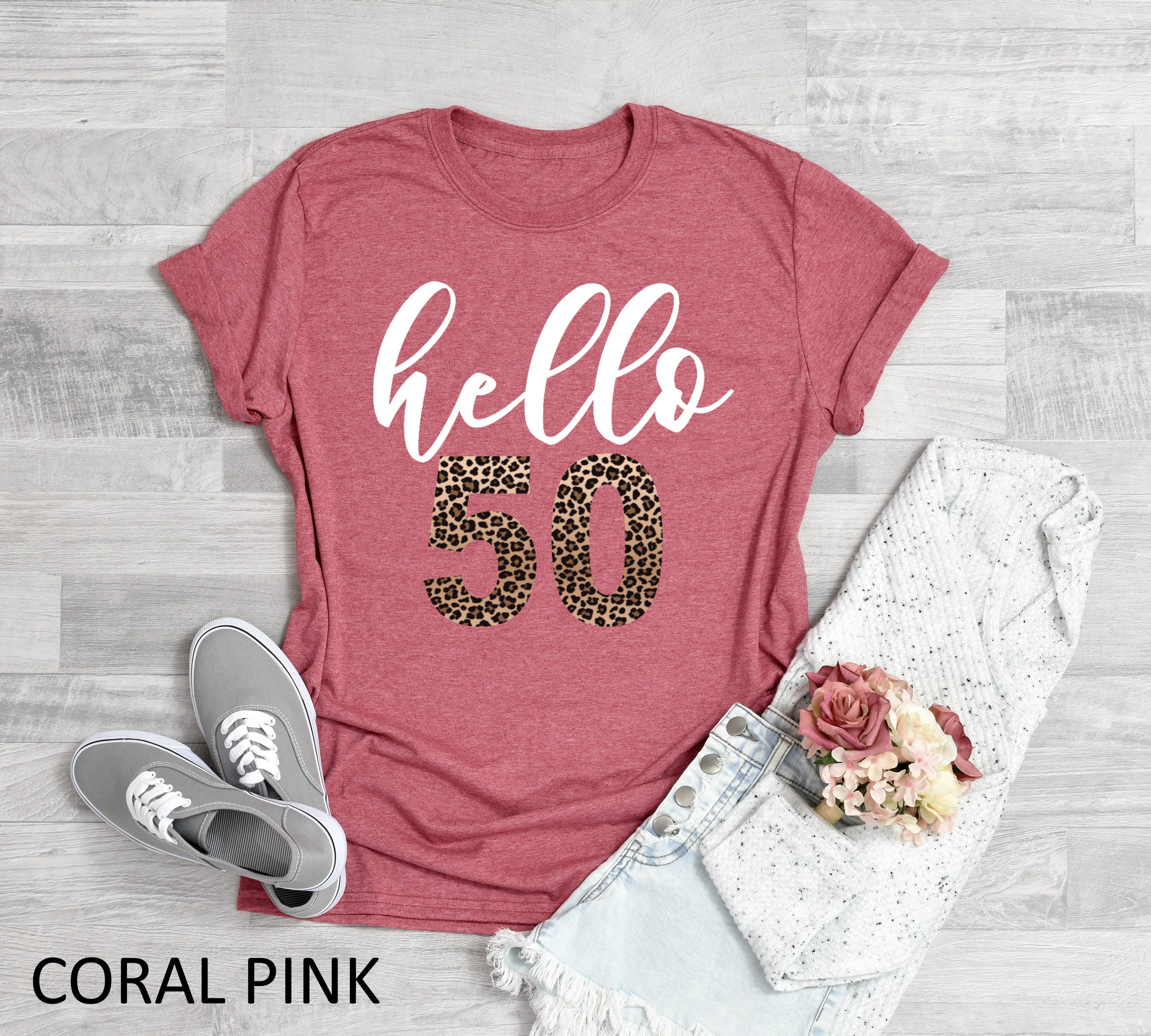 Discover Hello 50 Leopard Shirt, Gift For 50th Birthday, Leopard 50th Birthday T-Shirt