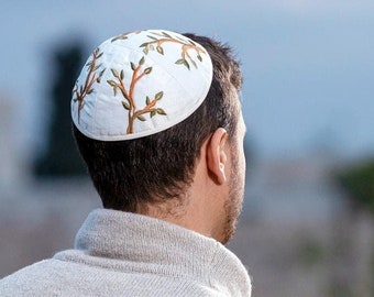 Yair Emanuel Tree of Life Jewish Kippah for Men - 7.5 inch - Premium Silk Embroidered Yarmulke