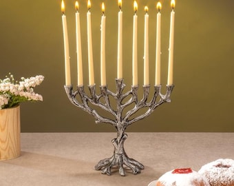 Yair Emanuel 8 Inch Hanukkah Menorah Organic Tree of Life 9 branch Hanukia -