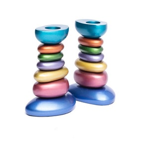 Yair Emanuel Cairn Stones Tower Portacandele - Portacandele moderni Shabbat - Regalo Judaica - Portacandele Rock Tower