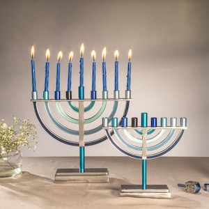Yair Emanuel Modern Colorful Hanukkah Menorah 9 branch - Handcrafted Aluminum