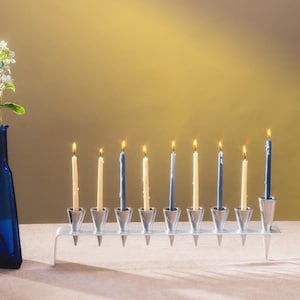 Yair Emanuel Modern Strip Hanukkah Menorah - Cone Shaped Candle Cups - Menorah Chanuka 9 Branch - (16 inch)