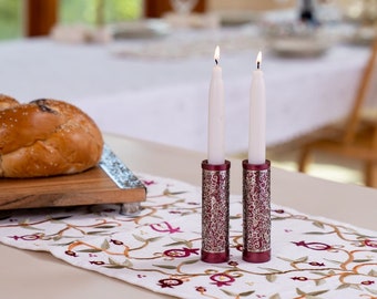 Yair Emanuel Modern Filigree Candlestick Holders - Pillar Shabbat Candle Holders