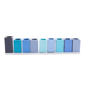 Yair Emanuel Modern Hanukkah Menorah - Shades of Blue Interchangeable Candle Holders