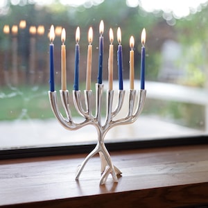Yair Emanuel Tree of Life Hanukkah Menorah 9 branch 7 Inch - Modern Contemporary Menorah Chanukah Chanukia Aluminum - Jewish Judaica Gift