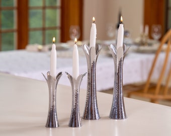 Yair Emanuel Modern Hammered Candlestick Holders Flower Petal - Minimal Tapered Candle Holders - Pillar Candle Holders