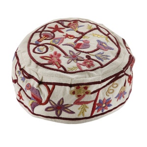 Yair Emanuel Silk Embroidered Bucharian Kippah - Yamulke Hat - Jewish Uzbek Hat Bukharian - Birds and Floral design