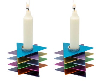 Yair Emanuel Modern Star of David Shabbat Candle Holders | Shabbos Candles | Multicolored Stacked Aluminum Plates