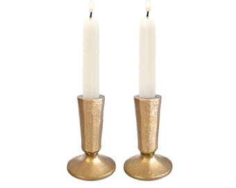 Yair Emanuel Antique Style Shabbat Candle Holders – 4.3” Judaica Brass Color Candlesticks – Elegant Jewish Wedding or Housewarming Gift