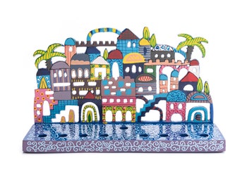 Yair Emanuel Jerusalem Hanukkah Menorah - Colorful Hand Painted Design