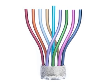 Yair Emanuel Modern Hanukkah Menorah - 9 Twisted branch Menorah Chanukah - Colorful Menorah Judaica Gift