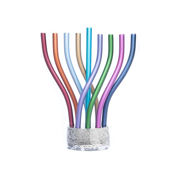 Yair Emanuel Modern Hanukkah Menorah - 9 Twisted branch Menorah Chanukah - Colorful Menorah Judaica Gift