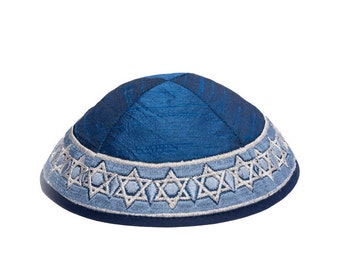 Yair Emanuel Classic Jüdische Kippah für Männer und Frauen - Premium Seide bestickt Yarmulke - Davidstern