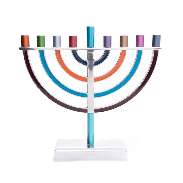 Yair Emanuel Modern Colorful Hanukkah Menorah 9 branch - Handcrafted Aluminum