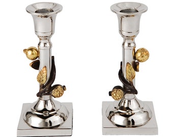 Yair Emanuel Pillar Shabbat Candlestick Holders - Sculpted Metal Modern Judaica