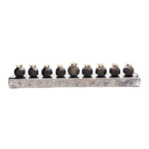 Yair Emanuel Hammered Strip Menorah Chanukah - Pomegranate Candle Cups - Hanukah Menorah 9 Branch - (14 inch)