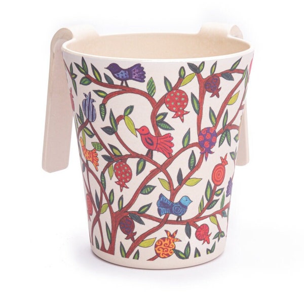 Yair Emanuel - Tree of Life Bamboo Hand Washing Cup -  Netilat Yadayim Cup - Ceremonial Natla - Decorative Etz Haim Print