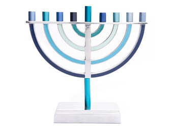 Yair Emanuel Modern Colorful Hanukkah Menorah 9 branch - Handcrafted Aluminum