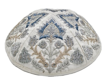 Yair Emanuel Kippah for Men - Oriental Yamulke with Premium Silk Embroidered Pattern - Modern aesthetic Kippah for Jewish Weddings