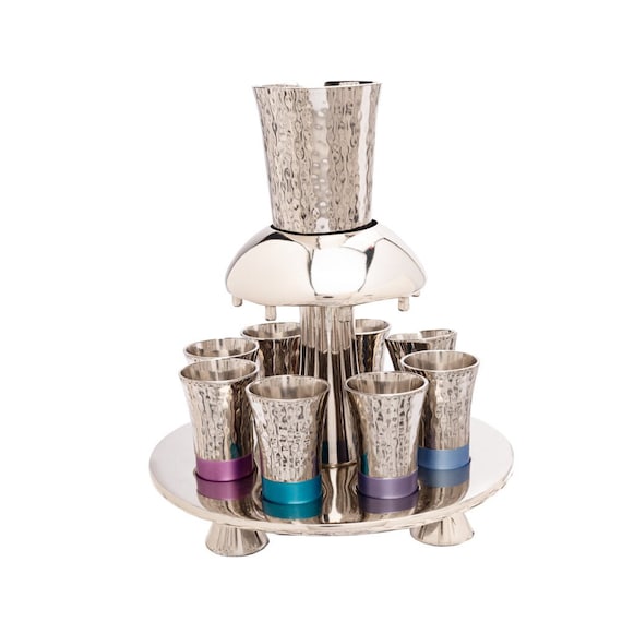 Yair Emanuel - Tazza moderna e contemporanea Kiddush per Shabbat e Yom Tov, in rame, con piattino abbinato Judaica (rame spazzolato CAH-2