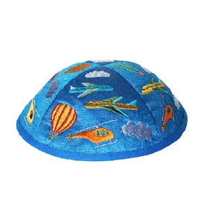 Yair Emanuel Jewish Kippah for Children - 5 inch - Airplanes Kippah for Boys - Premium Silk Embroidered Yarmulke