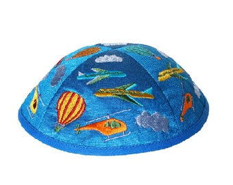 Yair Emanuel Jewish Kippah for Children - Airplanes Kippah for Boys - Premium Silk Embroidered Yarmulke