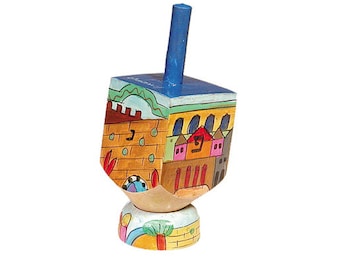 Yair Emanuel Hand painted Dreidel Ornament Hannukah Gift - Old city of Jerusalem - Chanuka Spinning Top