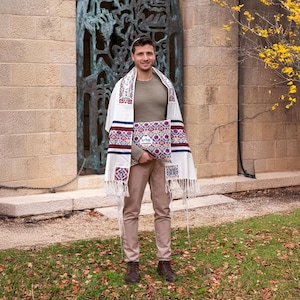 Yair Emanuel Colorful Tallit Prayer Shawl Set - Bar Mitzvah Tallit for men - Unisex Tallit - Silk Embroidered Oriental Pattern