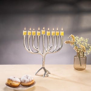 Yair Emanuel Modern Large Tree of Life Hanukkah Menorah 12.6 inch - 9 Branch Hammered Aluminum Hanukia