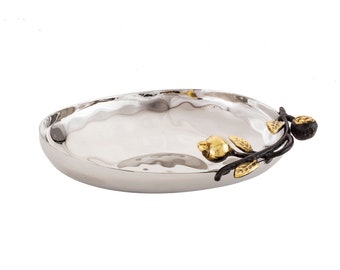 Cuenco decorativo para servir con decoraciones de granadas de cobre hechas a mano