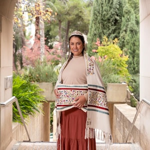 Yair Emanuel Colorful Tallit Prayer Shawl Set 75" *20.5" - Bat Mitzvah Tallit for women - Unisex Tallit - Silk Embroidered Birds and Flowers