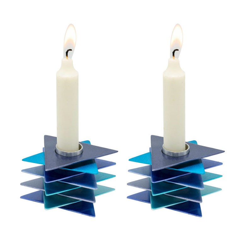 Yair Emanuel Modern Star of David Shabbat Candle Holders Shabbos Candles Shades of Blue Stacked Aluminum Plates Jewish Wedding Gift image 1
