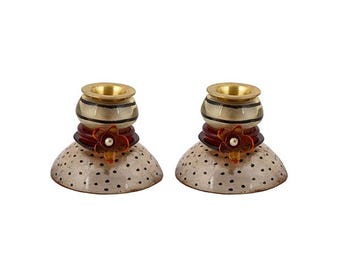 Yair Emanuel Handcrafted Brass and Resin Shabbat Candle Holder 3.3 Inch Vintage Boho Style Judaica