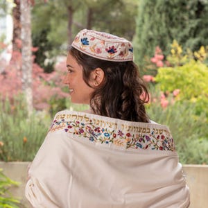 Yair Emanuel Silk Embroidered Bucharian Kippah - Yamulke Hat - 9 inch - Jewish Uzbek Hat Bukharian - Floral design