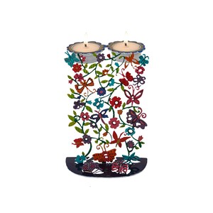 Hand painted Colorful Shabbat Tea light Candle Holders - Flowers and Butterflies