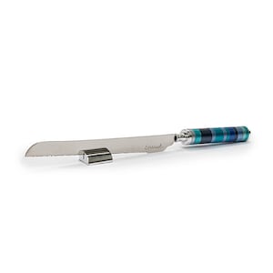 Yair Emanuel Decorative Bread Knife - Challah Knife for Shabbat - Salt shaker in Handle - Shades of Blue