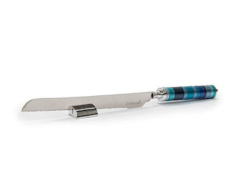 Yair Emanuel Decorative Bread Knife - Challah Knife for Shabbat - Salt shaker in Handle - Shades of Blue