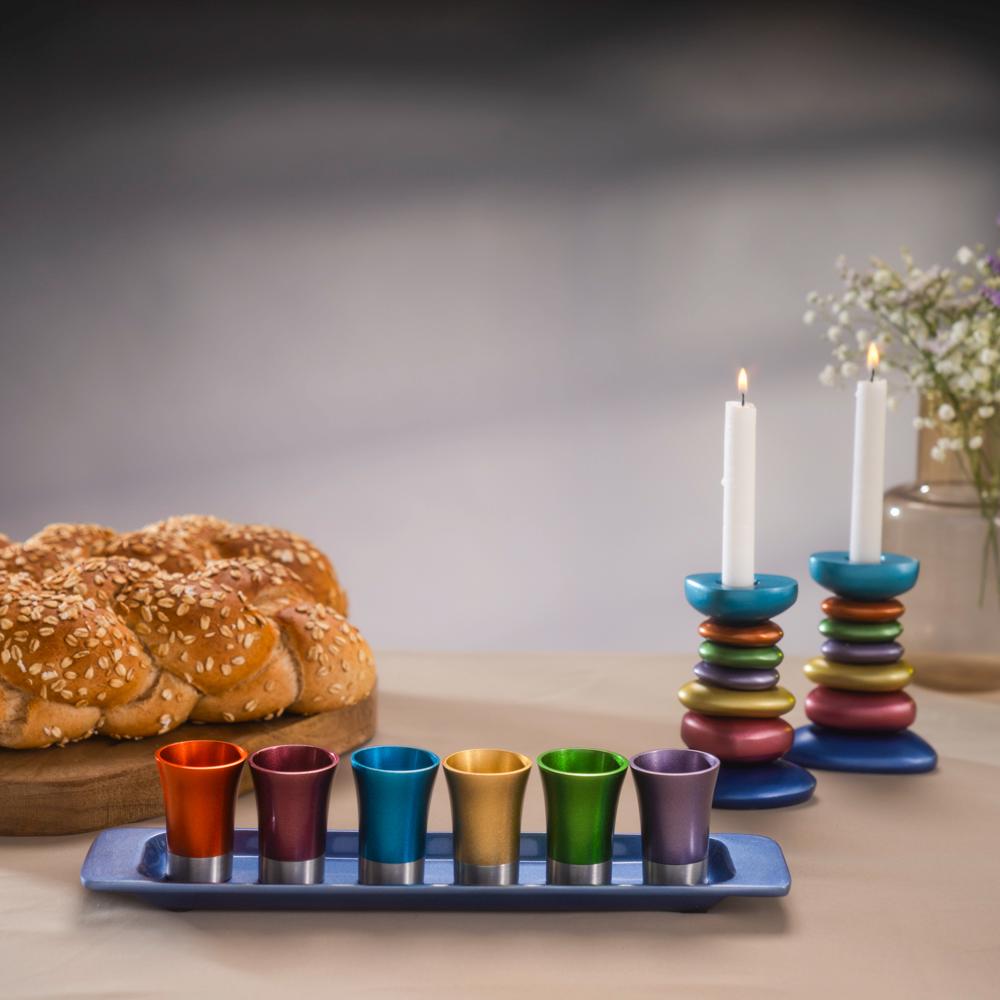 Yair Emanuel Modern Hammered Pillar Candlestick Holders - Shabbat Candle Holders With Minimal Tapered Design