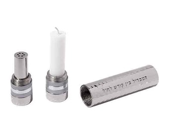 Set da viaggio Havdalah Yair Emanuel - Scatola per spezie moderna e portacandele Havdalah - Anelli color argento