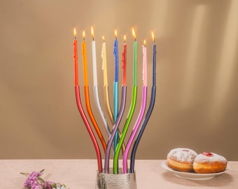 Yair Emanuel Modern Hanukkah Menorah - 9 Twisted branch Menorah Chanukah - Colorful Menorah Judaica Gift