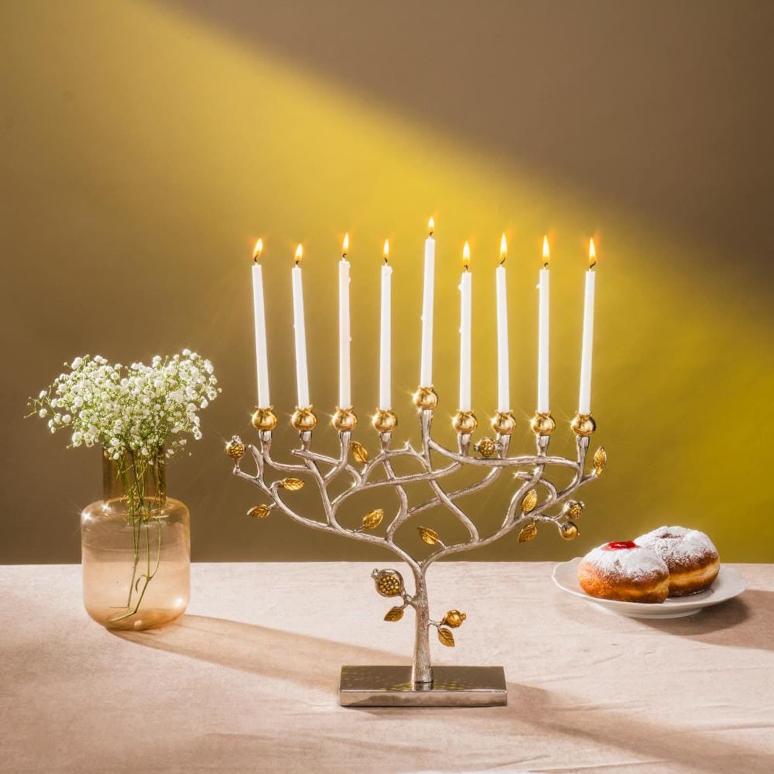 Yair Emanuel Large Tree of Life Jewish Hanukkah Menorah 9 branch - Handcrafted Copper and Metal